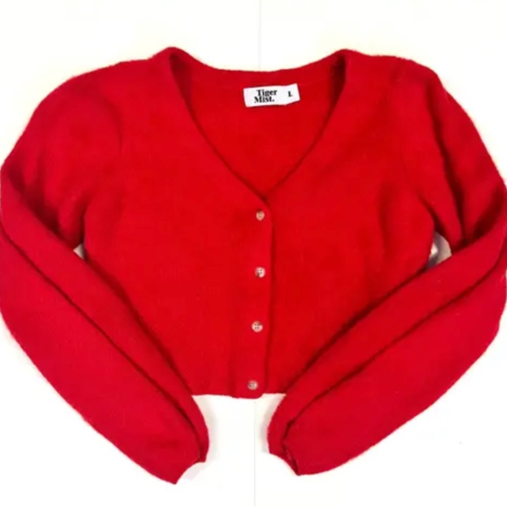 Tiger Mist Fuzzy Red Cropped Sweater/Cardigan